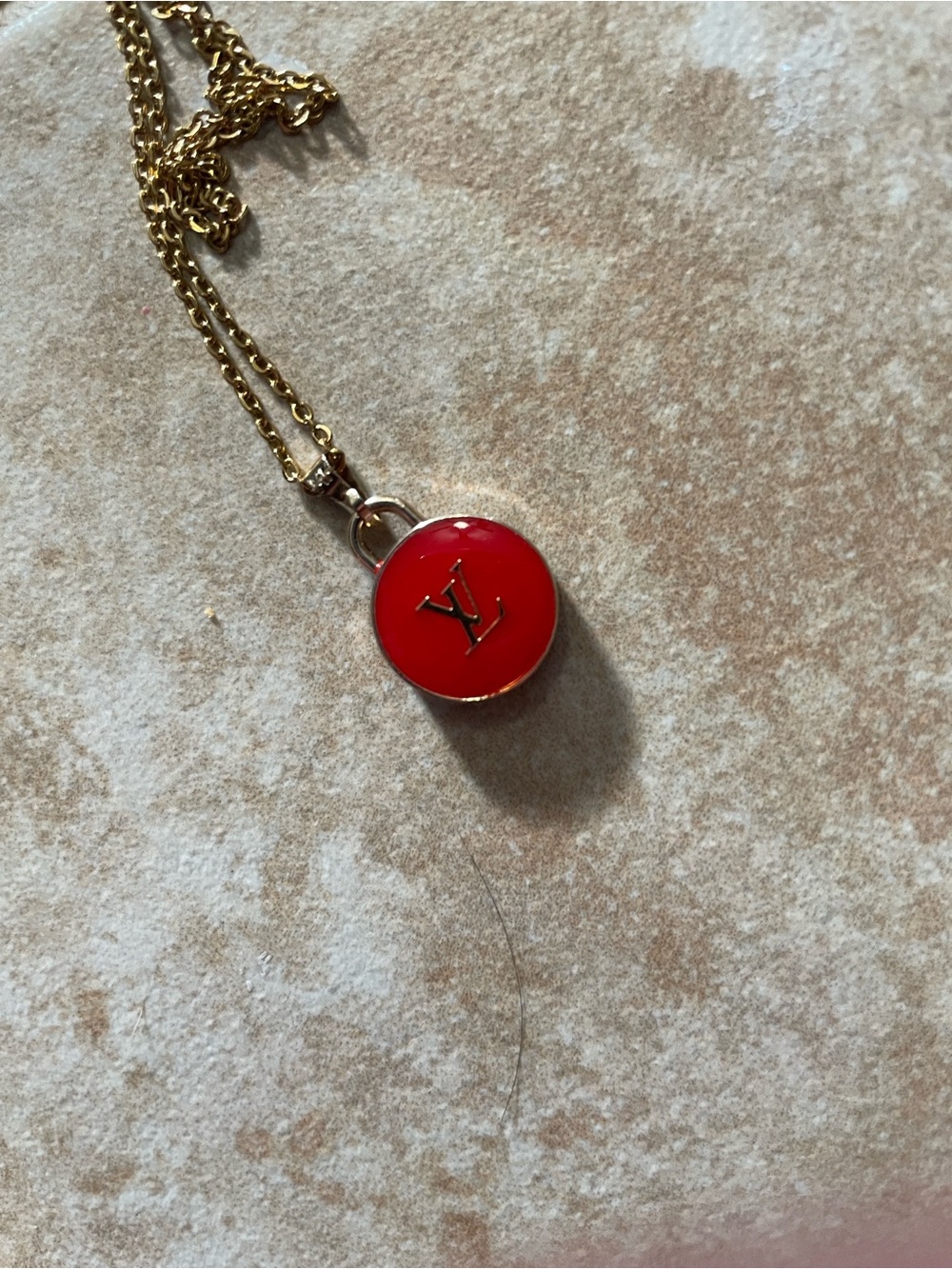 Upcycled Louis Vuitton Gold-Tone Chain with Red Round Logo Pendant